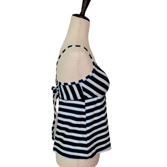 Kona Sol Navy Blue Striped Cutout Back Detail Swimsuit Top Size M - Picture 2 of 8